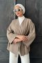 Beige Women's Belted Kimono 1177-Tes - 7