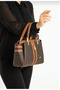 Lock Detailed 4-Compartment Women's Shoulder Bag with Gold Accessories 2201 Brown - 5