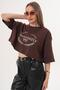 Women's Print Detailed Crew Neck Short Oversize T-Shirt - 260131 - 4