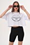 Women's Print Detailed Crew Neck Short Oversize T-Shirt - 260131 - 4