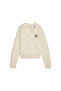Womens T7 Knitted V-Neck Crew Pullover - Beige - 6