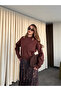 Brown Pleated Skirt with Elastic Waistband - 3375 - 3