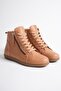 Women's Genuine Leather Daily Zippered Sports Boots - Tan - 4