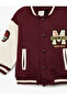 Long Sleeve Pocketed Color Contrast Printed Oversize College Collar Bomber Jacket - 5