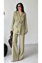 Women's Rose Detailed Sleeves Design Jacket Trousers Set Khaki
