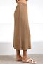 Camel Midi Length Pleated Viscose Women's Knitwear Skirt