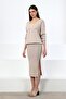 Beige V-Neck Viscose Women's Knitwear Sweater - 3