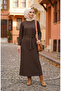 Stripe Patterned Belted Hijab Dress 2222A-01 Brown - 2