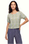 Women's Crew Neck Short Sleeve Patterned Khaki Crinkle Crop Top Carmen - 2