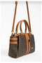 Lock Detailed, Gold Accessory, 4 Compartment Women's Shoulder Bag 2201 Coffee