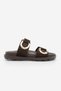 Women's Genuine Leather Gold Buckle Detailed Casual Slippers Merpe Brown Suede - 5