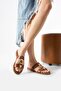Women's Tan Buckle Double Strap Casual Slippers - Comfort Sole Velin - 4