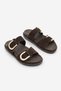 Women's Genuine Leather Gold Buckle Detailed Casual Slippers Merpe Brown Suede - 7