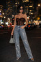Women's Stone-Embellished Trend Snow-Wash Blue High-Waisted Palazzo Design Jeans - 4