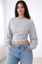 Women's Gray Basic Crop Sweatshirt with Drawstring Detail