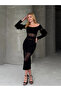 Feather Detailed Full Lycra Midi Dress