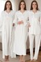 New Season Ecru Elegant Lace Detailed Long Sleeve Special Design Dressing Gown Nightgown Pajama Set - 4