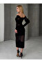 Feather Detailed Full Lycra Midi Dress - 4