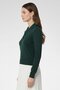 Women Spread Collar Long Sleeve Textured Sweater, Dark Green - 3