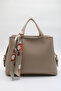 Women's Beige Large Size Inner Pocket Double Handle Scarf Detailed Useful Cross Strap Hand and Shoulder Bag - 4