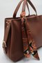 Women's Tan Large Size Crossbody Hand and Shoulder Bag with Internal Pocket and Double Handle Scarf Detail - 7