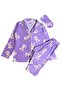 Girl's Cotton Suede Fabric Lilac Rabbit Patterned Sleep Band Shirt Collar Buttoned Pajama Set - 2