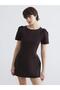 Brown Crew Neck Watermelon Sleeve Mini Dress
