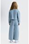 Limi̇ Girl's Soft Textured Tassel Detailed Denim Jacket and Pants 2-Piece Set - 4
