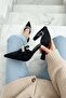 Jeremy Black Suede Pointed Toe Heeled Shoes with Stone Bow (8 cm Heel) - 2