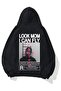 Look Mom I Can Fly Printed Oversize Unisex Black Sweatshirt