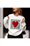 Red Heart Themed Xoxo Written White Cotton Sweatshirt with Circular Neckline