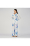 White and Blue Tropical Leaf Print, Embroidered Coord Set - 2