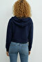Women's Crop Cardigan Hooded 3 Thread Threaded Cotton Lined Cardigan - 4