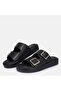 Large Size Women's Genuine Leather Slippers 41-42-43-44-45 Black Leather - 5
