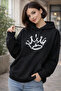 Unisex Oversize 100% Cotton Crown Printed Hooded Sweatshirt