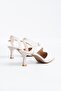 Lotas Cross Strap Open Back Women's Heeled Shoes Beige Satin - 3
