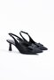 Lapes Bowknot Open Back Women's Heeled Shoes Black Satin