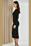 Women's Black One-Shoulder Long Sleeve Sandy Fabric Midi Dress - 3