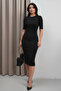 Women's Black Crew Neck Short Sleeve Sandy Fabric Midi Dress