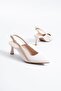 Zetan open back beaded women's high heel shoes beige satin