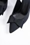 Lapes Bowknot Open Back Women's Heeled Shoes Black Satin - 2