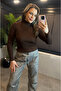 Brown High-Necked Knitwear with Sleeve Detail