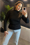Black High-Necked Knitwear with Sleeve Detail