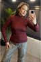 Burgundy High Neck Knitwear with Sleeve Detail - 8