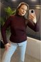 Dark Burgundy High-Necked Knitwear with Sleeve Detail - 6