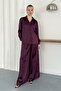 High-Waisted Wide-Leg Satin Trousers – Stylish and Comfortable Design - Plum |   F2052 - Plum