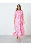 Women Pink Chiffon Floral 3/4th Sleeves Maxi Dress