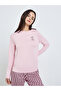 Women Pink Long Sleeve T-Shirt and Striped Pyjama Set - 2