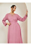 Women Pink Embroidered Belted Jalabiya - 2