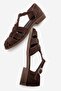 Belivya Women's Genuine Leather Sandals Brown Suede